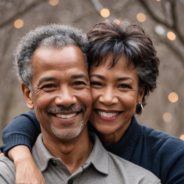 Smiling couple embracing