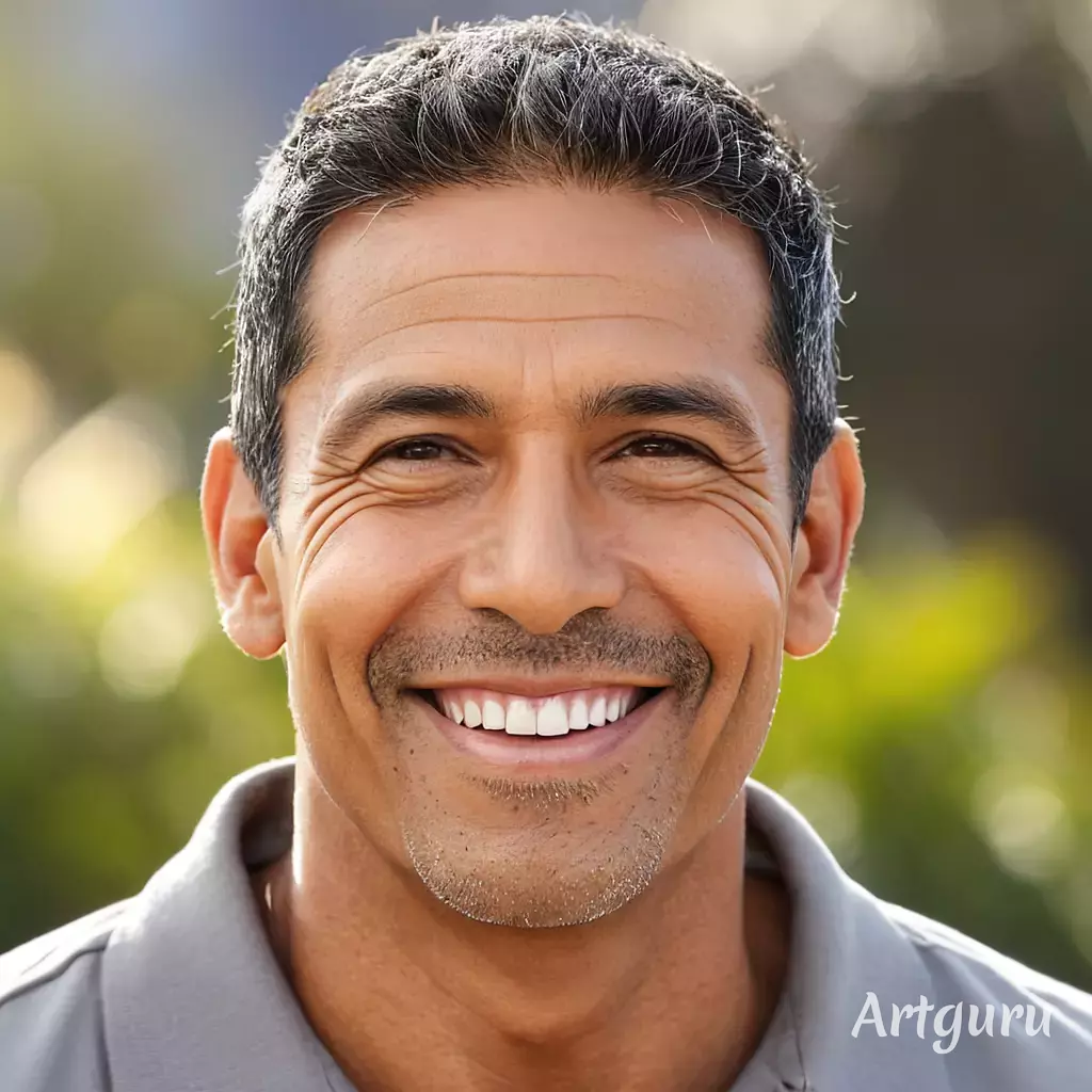 Smiling man with salt-and-pepper stubble