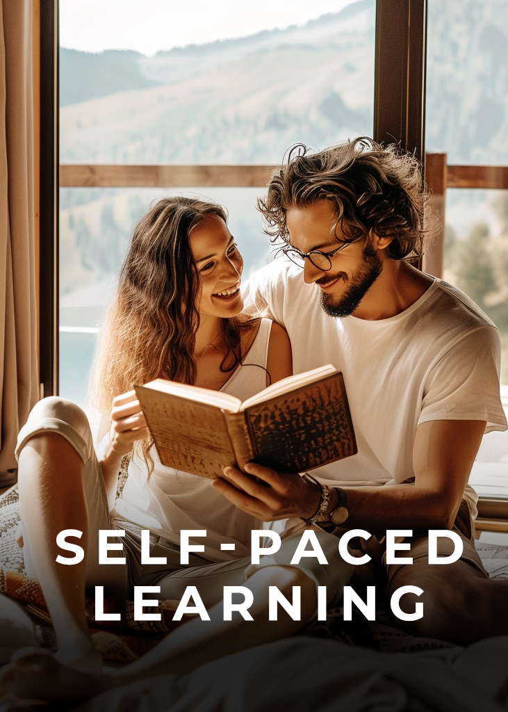 Couple reading together, self-paced learning