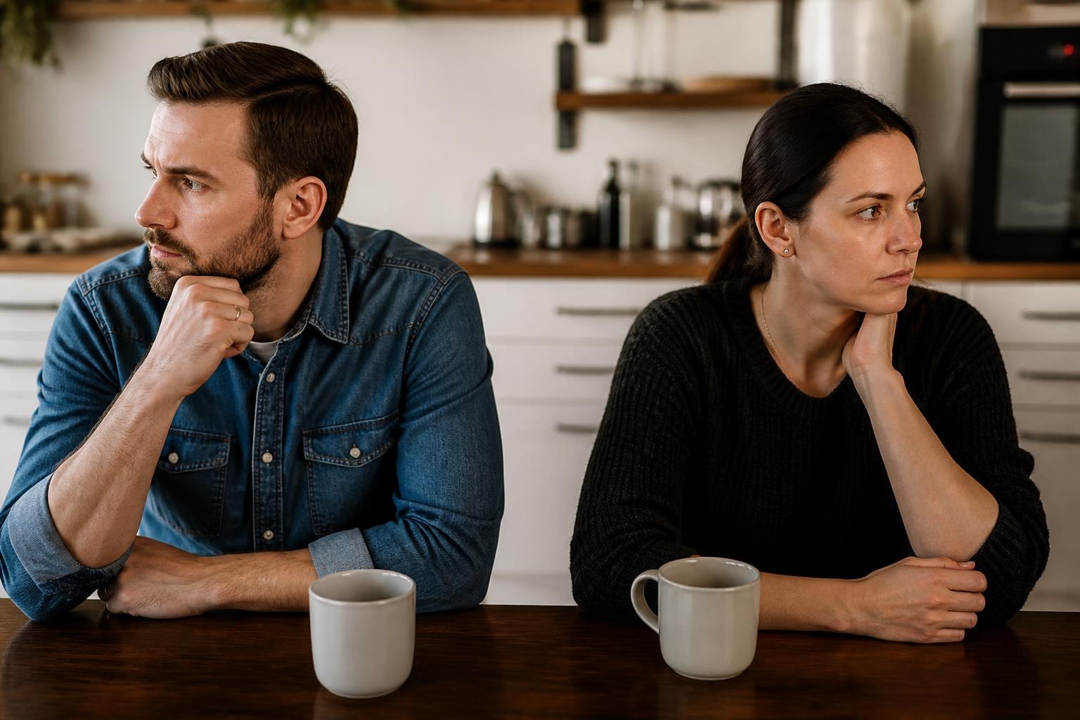 Couple talking in a kitchen about compromise