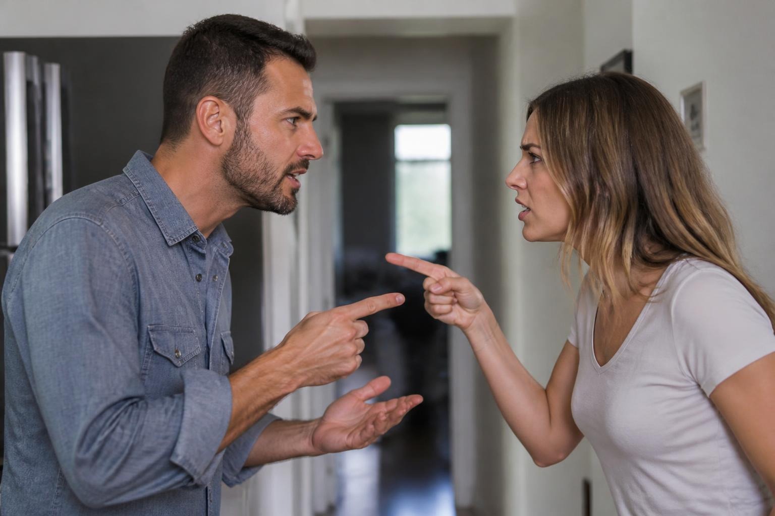 Person pointing in a critical gesture
