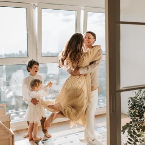Woman playing with a child at home